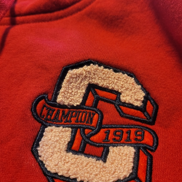 Champion Red Hooded Sweatshirt with Embroidered 'C' Patch - Picture 5 of 6
